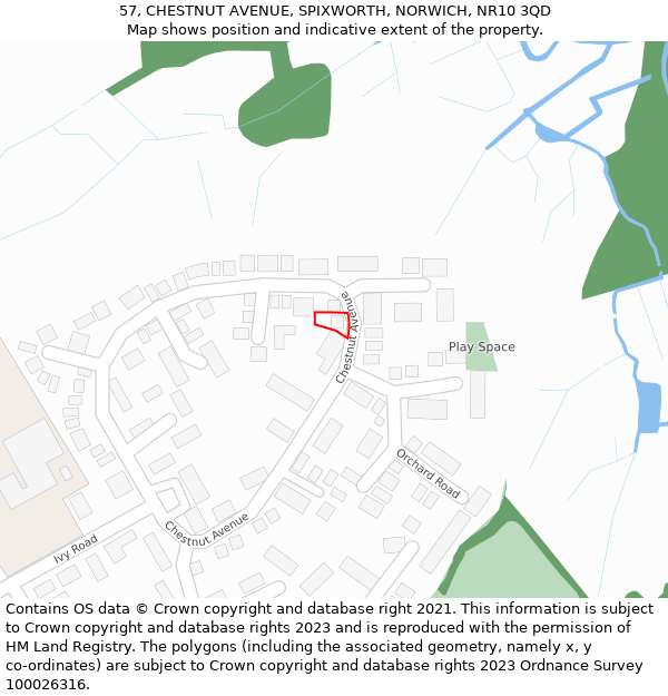 57, CHESTNUT AVENUE, SPIXWORTH, NORWICH, NR10 3QD: Location map and indicative extent of plot