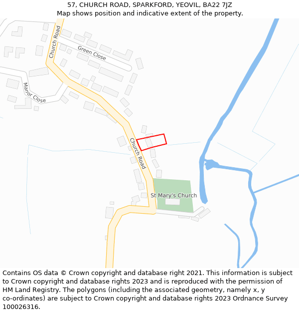 57, CHURCH ROAD, SPARKFORD, YEOVIL, BA22 7JZ: Location map and indicative extent of plot