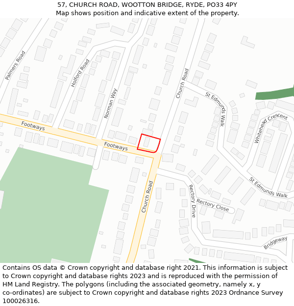 57, CHURCH ROAD, WOOTTON BRIDGE, RYDE, PO33 4PY: Location map and indicative extent of plot