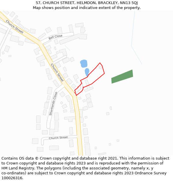 57, CHURCH STREET, HELMDON, BRACKLEY, NN13 5QJ: Location map and indicative extent of plot