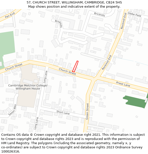 57, CHURCH STREET, WILLINGHAM, CAMBRIDGE, CB24 5HS: Location map and indicative extent of plot