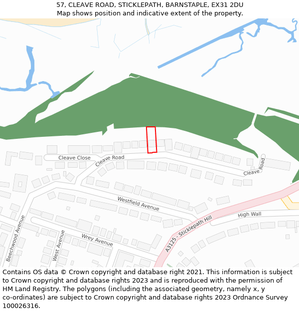 57, CLEAVE ROAD, STICKLEPATH, BARNSTAPLE, EX31 2DU: Location map and indicative extent of plot