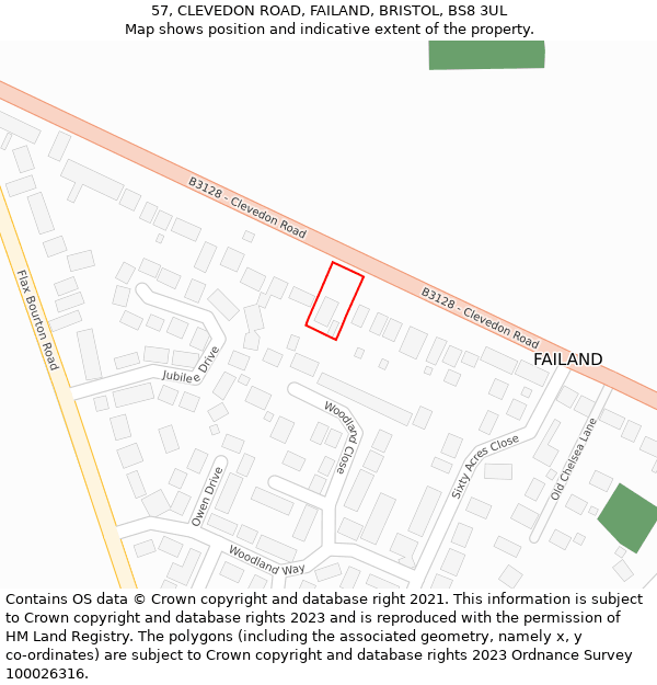57, CLEVEDON ROAD, FAILAND, BRISTOL, BS8 3UL: Location map and indicative extent of plot