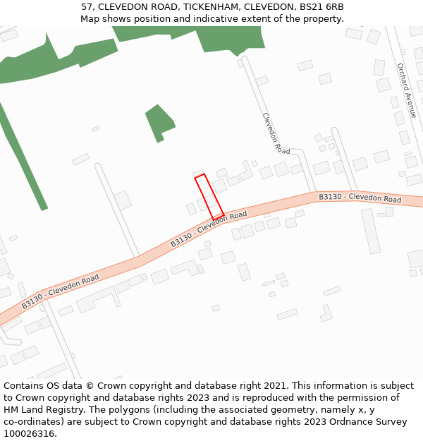 57, CLEVEDON ROAD, TICKENHAM, CLEVEDON, BS21 6RB: Location map and indicative extent of plot