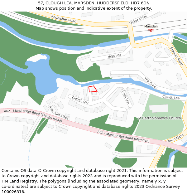 57, CLOUGH LEA, MARSDEN, HUDDERSFIELD, HD7 6DN: Location map and indicative extent of plot