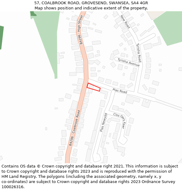 57, COALBROOK ROAD, GROVESEND, SWANSEA, SA4 4GR: Location map and indicative extent of plot