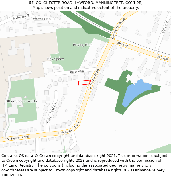 57, COLCHESTER ROAD, LAWFORD, MANNINGTREE, CO11 2BJ: Location map and indicative extent of plot
