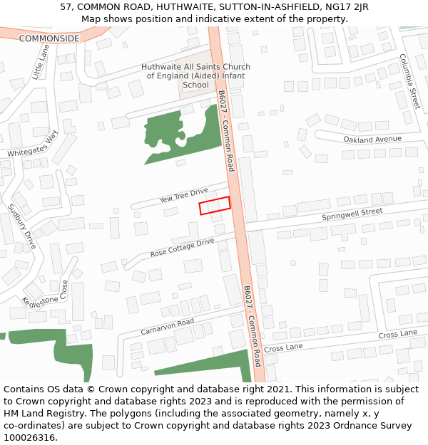 57, COMMON ROAD, HUTHWAITE, SUTTON-IN-ASHFIELD, NG17 2JR: Location map and indicative extent of plot