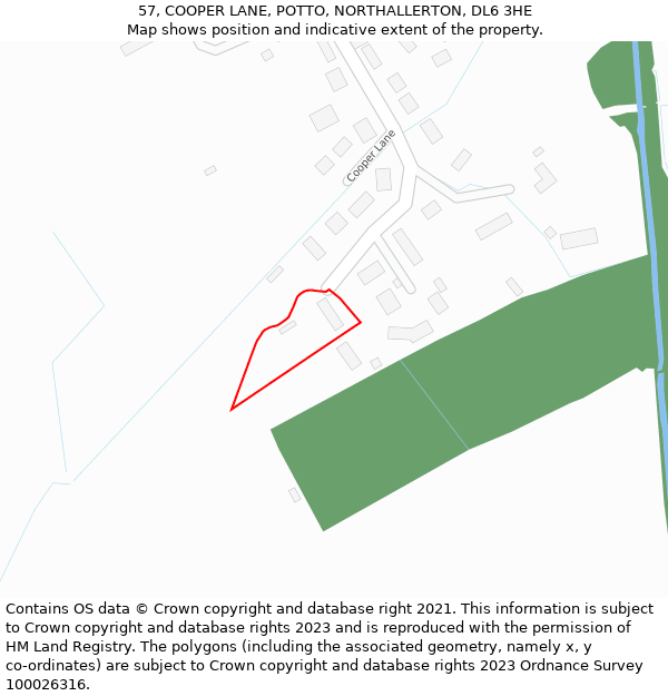 57, COOPER LANE, POTTO, NORTHALLERTON, DL6 3HE: Location map and indicative extent of plot