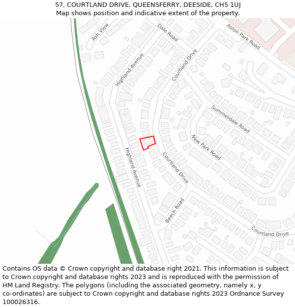 57, COURTLAND DRIVE, QUEENSFERRY, DEESIDE, CH5 1UJ: Location map and indicative extent of plot