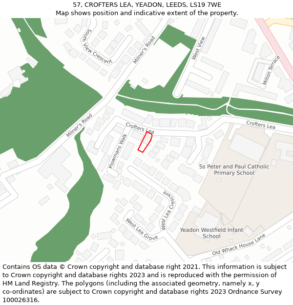 57, CROFTERS LEA, YEADON, LEEDS, LS19 7WE: Location map and indicative extent of plot