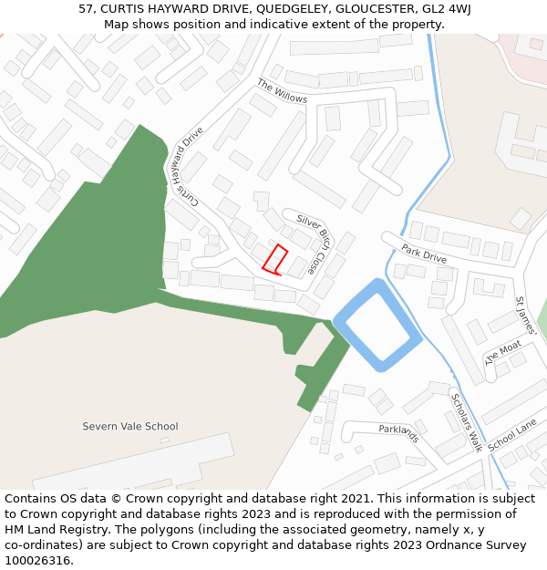57, CURTIS HAYWARD DRIVE, QUEDGELEY, GLOUCESTER, GL2 4WJ: Location map and indicative extent of plot
