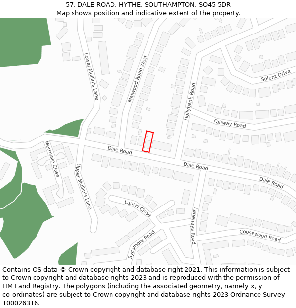 57, DALE ROAD, HYTHE, SOUTHAMPTON, SO45 5DR: Location map and indicative extent of plot