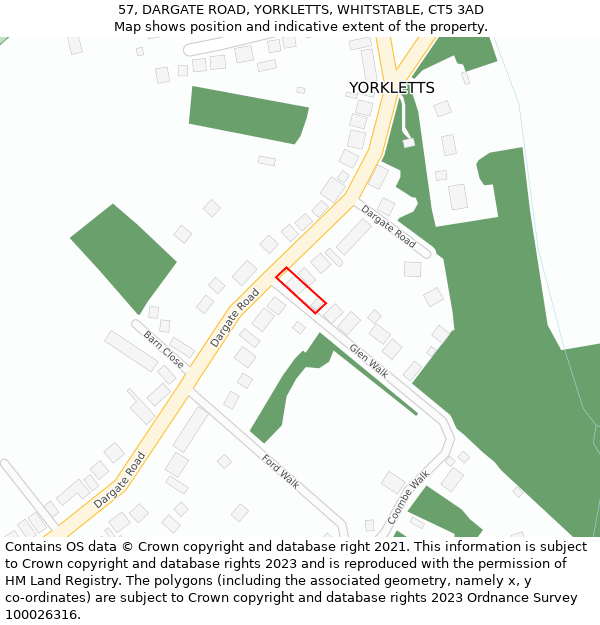 57, DARGATE ROAD, YORKLETTS, WHITSTABLE, CT5 3AD: Location map and indicative extent of plot