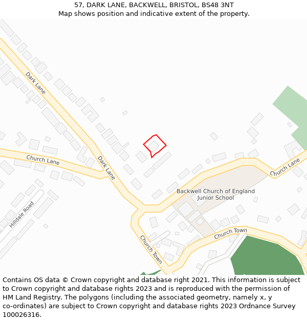 57, DARK LANE, BACKWELL, BRISTOL, BS48 3NT: Location map and indicative extent of plot