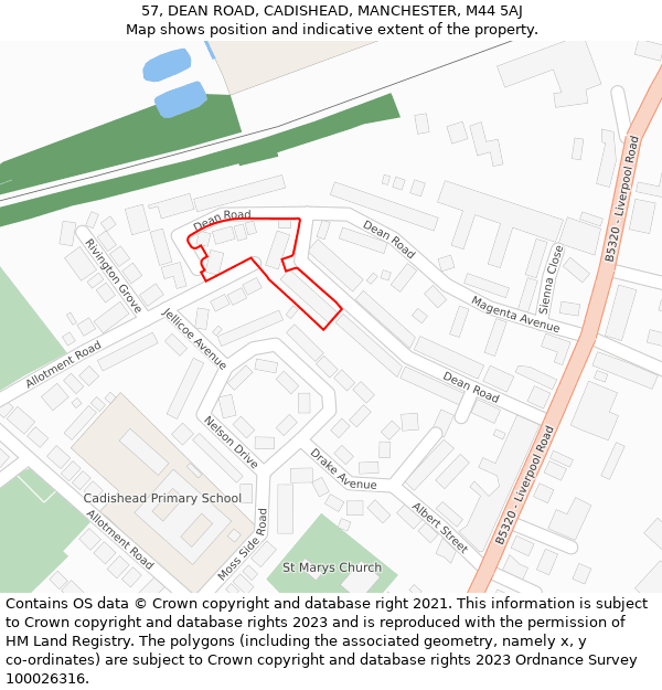 57, DEAN ROAD, CADISHEAD, MANCHESTER, M44 5AJ: Location map and indicative extent of plot