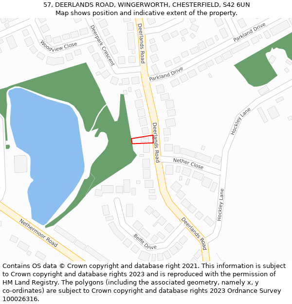 57, DEERLANDS ROAD, WINGERWORTH, CHESTERFIELD, S42 6UN: Location map and indicative extent of plot