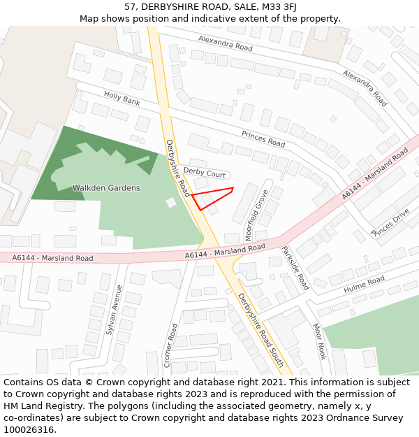 57, DERBYSHIRE ROAD, SALE, M33 3FJ: Location map and indicative extent of plot