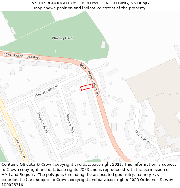 57, DESBOROUGH ROAD, ROTHWELL, KETTERING, NN14 6JG: Location map and indicative extent of plot