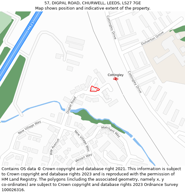 57, DIGPAL ROAD, CHURWELL, LEEDS, LS27 7GE: Location map and indicative extent of plot