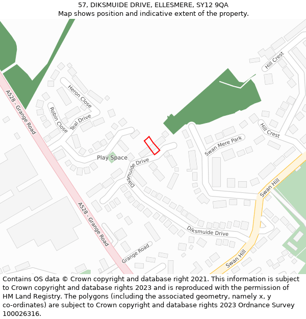 57, DIKSMUIDE DRIVE, ELLESMERE, SY12 9QA: Location map and indicative extent of plot