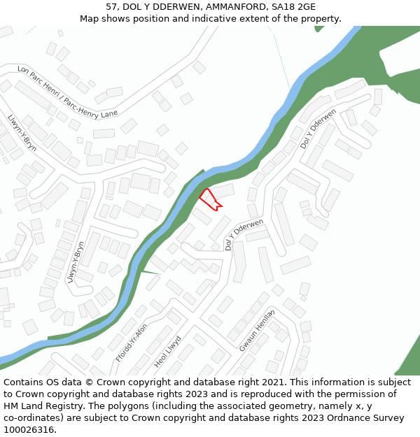 57, DOL Y DDERWEN, AMMANFORD, SA18 2GE: Location map and indicative extent of plot