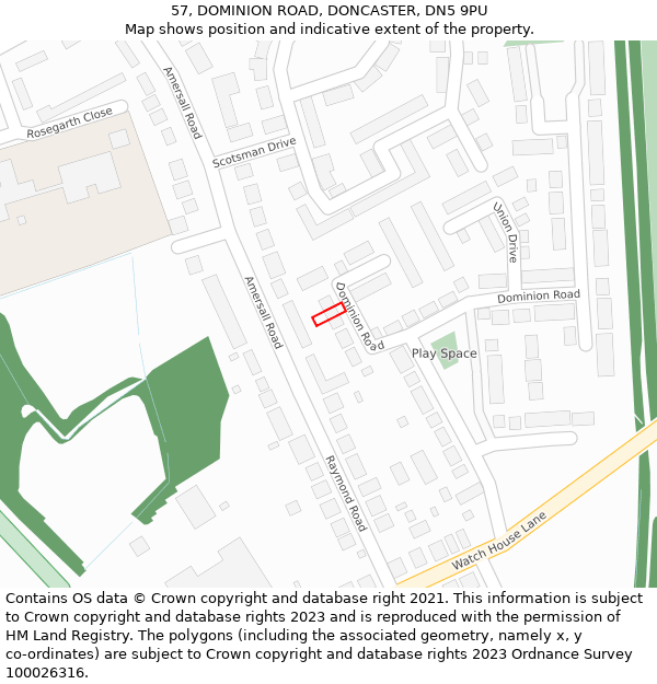 57, DOMINION ROAD, DONCASTER, DN5 9PU: Location map and indicative extent of plot