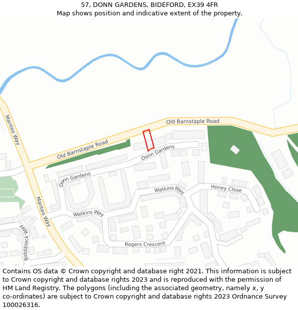 57, DONN GARDENS, BIDEFORD, EX39 4FR: Location map and indicative extent of plot