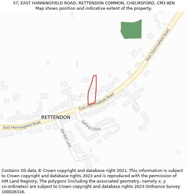 57, EAST HANNINGFIELD ROAD, RETTENDON COMMON, CHELMSFORD, CM3 8EN: Location map and indicative extent of plot