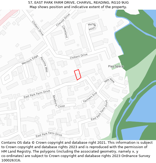 57, EAST PARK FARM DRIVE, CHARVIL, READING, RG10 9UG: Location map and indicative extent of plot
