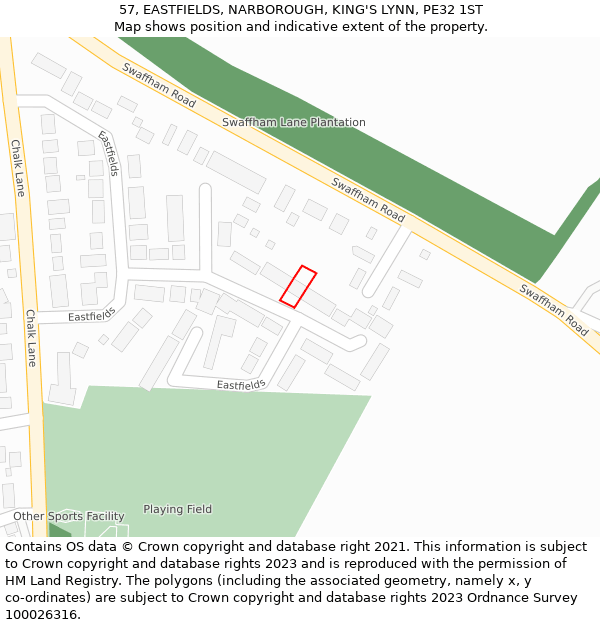 57, EASTFIELDS, NARBOROUGH, KING'S LYNN, PE32 1ST: Location map and indicative extent of plot