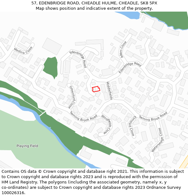 57, EDENBRIDGE ROAD, CHEADLE HULME, CHEADLE, SK8 5PX: Location map and indicative extent of plot