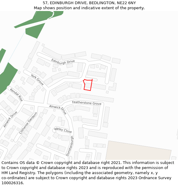 57, EDINBURGH DRIVE, BEDLINGTON, NE22 6NY: Location map and indicative extent of plot