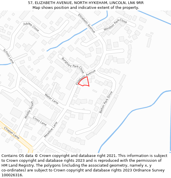 57, ELIZABETH AVENUE, NORTH HYKEHAM, LINCOLN, LN6 9RR: Location map and indicative extent of plot