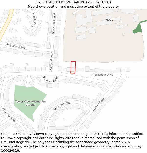 57, ELIZABETH DRIVE, BARNSTAPLE, EX31 3AD: Location map and indicative extent of plot