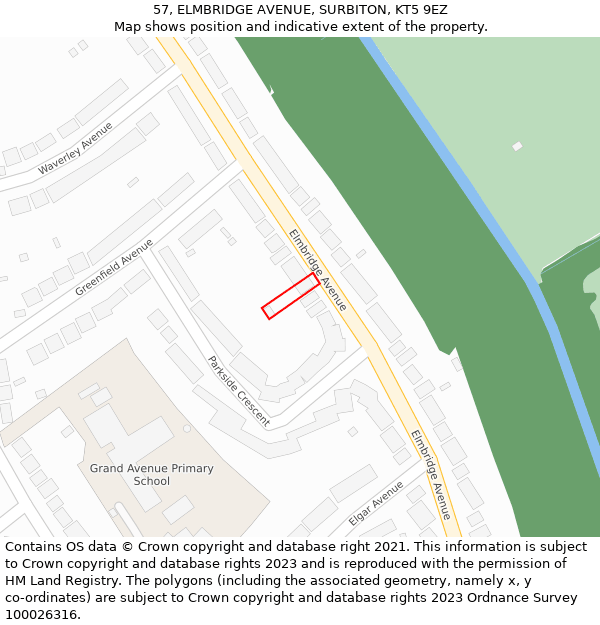 57, ELMBRIDGE AVENUE, SURBITON, KT5 9EZ: Location map and indicative extent of plot