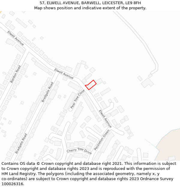 57, ELWELL AVENUE, BARWELL, LEICESTER, LE9 8FH: Location map and indicative extent of plot