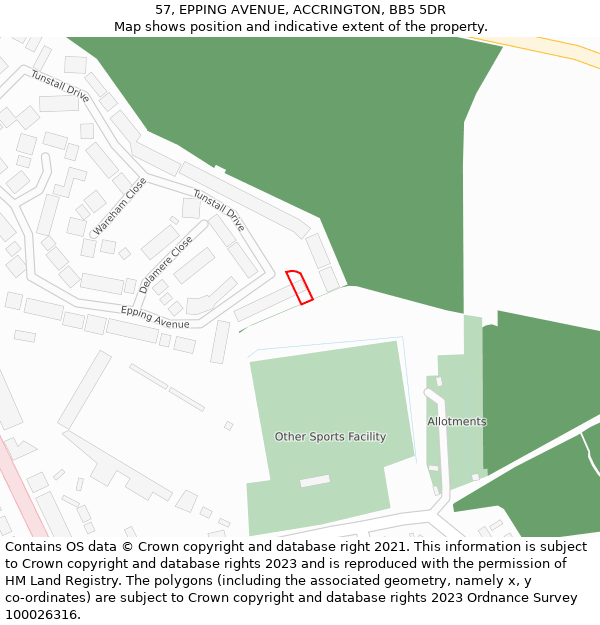 57, EPPING AVENUE, ACCRINGTON, BB5 5DR: Location map and indicative extent of plot