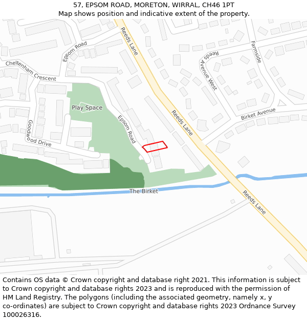 57, EPSOM ROAD, MORETON, WIRRAL, CH46 1PT: Location map and indicative extent of plot