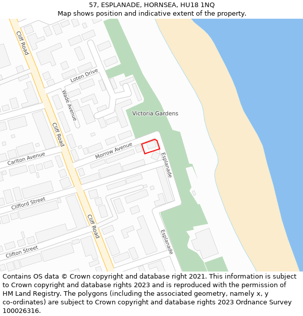 57, ESPLANADE, HORNSEA, HU18 1NQ: Location map and indicative extent of plot