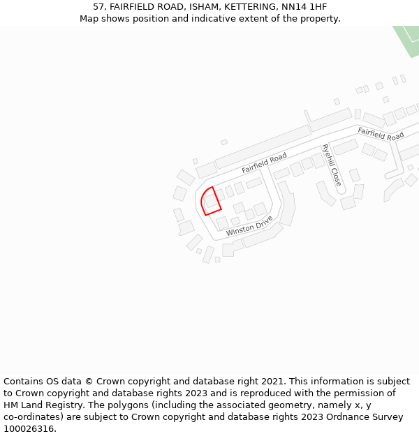 57, FAIRFIELD ROAD, ISHAM, KETTERING, NN14 1HF: Location map and indicative extent of plot