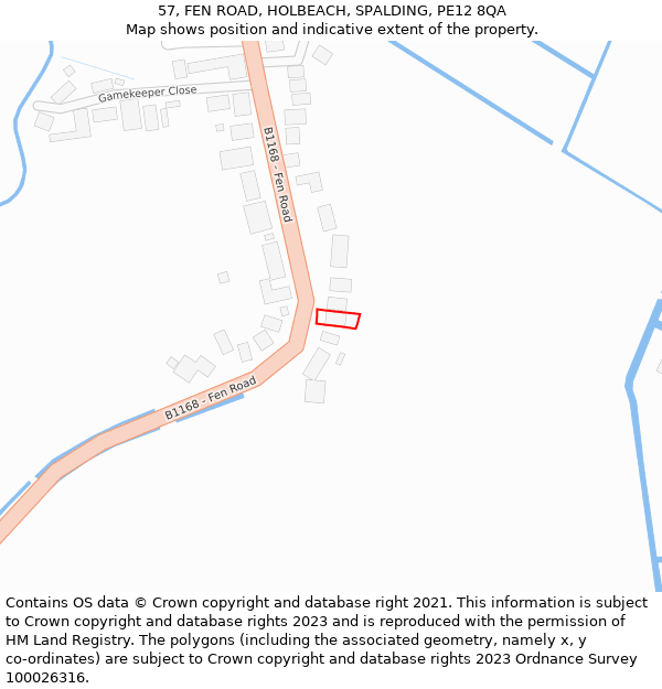 57, FEN ROAD, HOLBEACH, SPALDING, PE12 8QA: Location map and indicative extent of plot