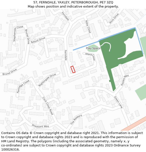 57, FERNDALE, YAXLEY, PETERBOROUGH, PE7 3ZQ: Location map and indicative extent of plot