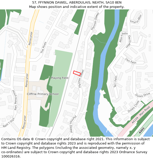 57, FFYNNON DAWEL, ABERDULAIS, NEATH, SA10 8EN: Location map and indicative extent of plot