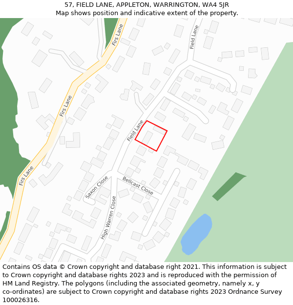 57, FIELD LANE, APPLETON, WARRINGTON, WA4 5JR: Location map and indicative extent of plot
