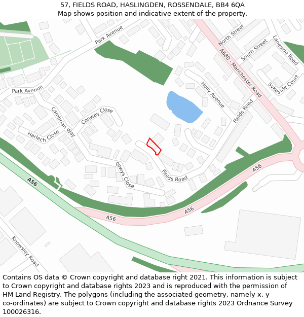 57, FIELDS ROAD, HASLINGDEN, ROSSENDALE, BB4 6QA: Location map and indicative extent of plot