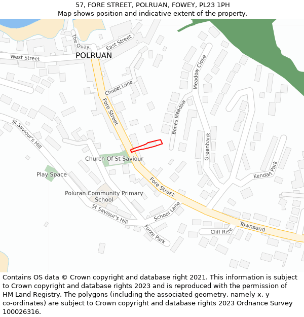 57, FORE STREET, POLRUAN, FOWEY, PL23 1PH: Location map and indicative extent of plot