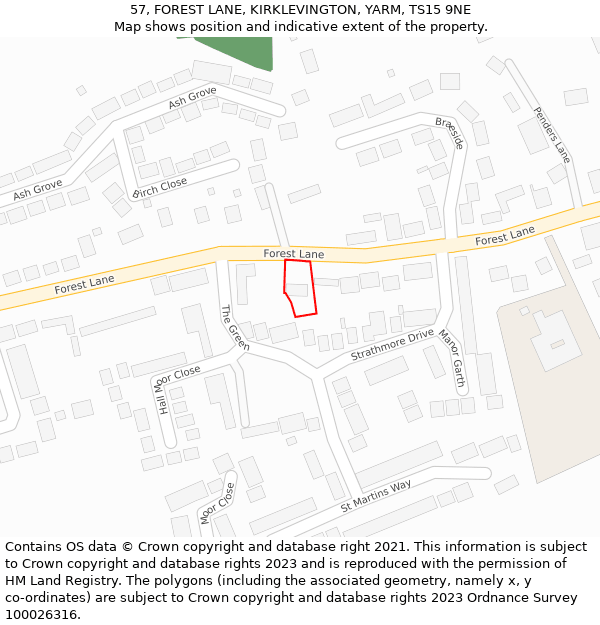 57, FOREST LANE, KIRKLEVINGTON, YARM, TS15 9NE: Location map and indicative extent of plot