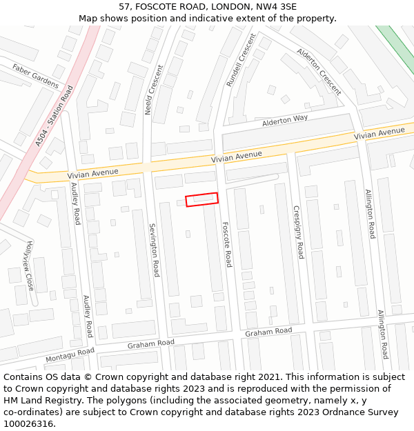 57, FOSCOTE ROAD, LONDON, NW4 3SE: Location map and indicative extent of plot