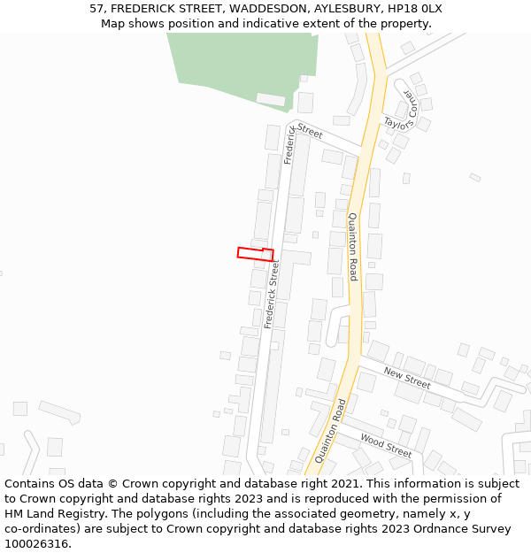 57, FREDERICK STREET, WADDESDON, AYLESBURY, HP18 0LX: Location map and indicative extent of plot